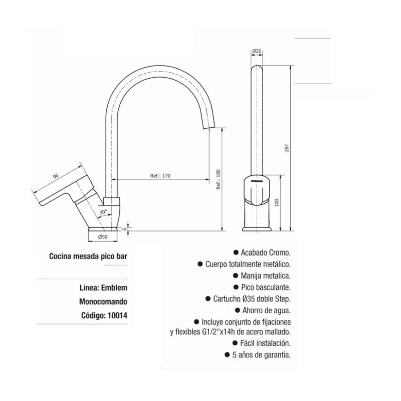 PIAZZA EMBLEM COCINA MESADA PICO BAR 10014