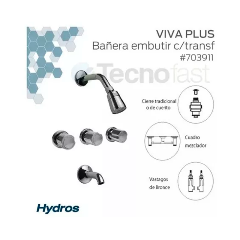 Griferia Ducha Hydros Viva Cromo Embutir Con Transferencia