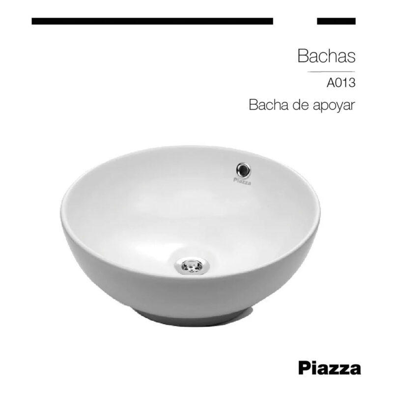 Bacha De Baño De Apoyar Piazza A013 Blanco Esmaltado